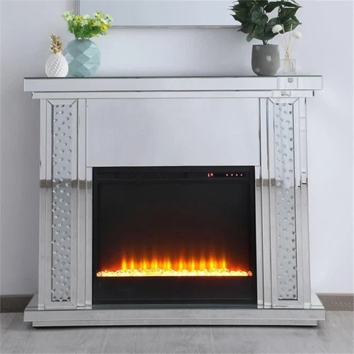 Elegant Decor Modern 47.5" Sparkling Mirrored Crystal Fireplace Mantle - Picture 7 of 11