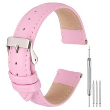 Leather Watch Band, 20mm Release Watch Strap for Men, Pink