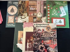 Vintage Xmas Cross Stitch Leaflets Lot of 8 Leisure Arts, Burdett & Canterbury