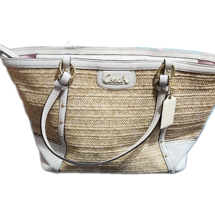 COACH ALEXANDRA Python Straw Shoulder Tote BAG F2… - image 5