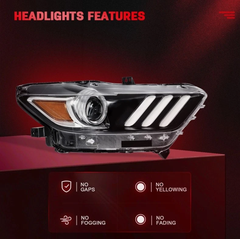 Pair Black Clear LED DRL Headlights for 2015-2017 Ford Mustang Coupe Convertible - Изображение 2 из 4