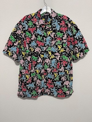 H&M x Keith Haring Short Sleeve Button Up 100% Cotton Relaxed Fit Shirt Size M