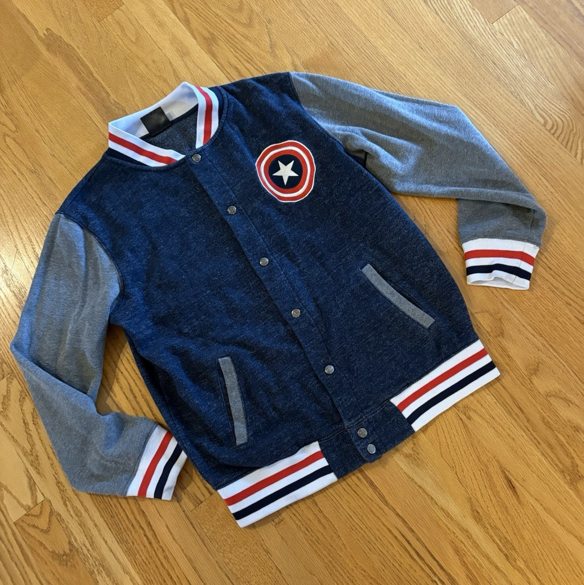Marvel Mens Size Small Captain America Letterman Varsity Jacket Sweatshirt Snaps