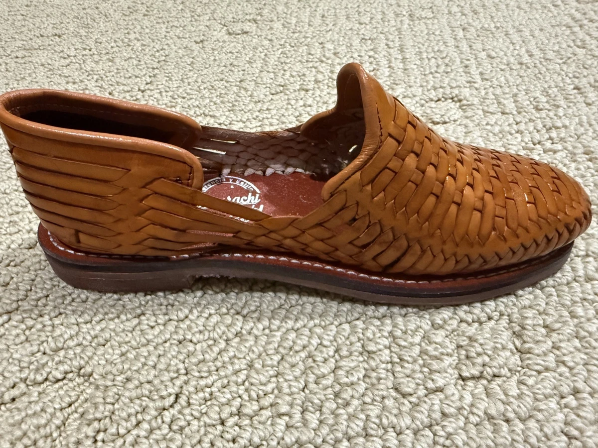 Vintage Eddie Bauer Leather Huarache Sandals Men\'s 11 Brown Woven Boho Mexico Mexican Huarache Sandals Light Brown Mens Tire tread sole  main image 4