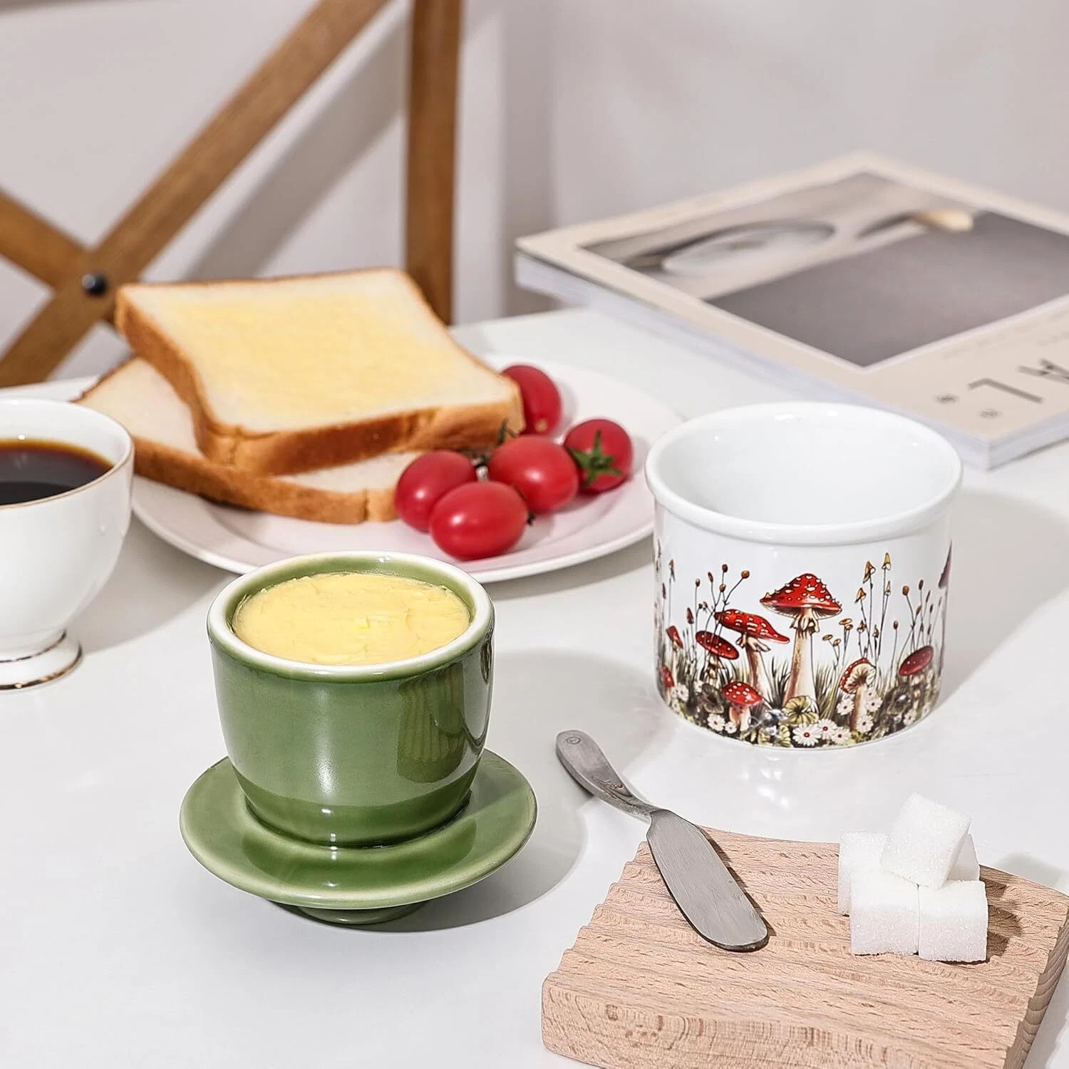 Butter Crock - French Style Ceramic Butter Keeper and Butter Dish with Lid, R...