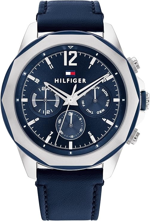 Tommy Hilfiger 1792063 Men's Blue Leather Strap Multifunction Blue Dial 46mm