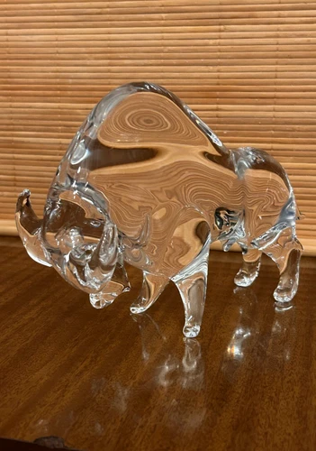1960s MURANO GLASS 8”x11” CRYSTAL BULL FIGURINE BY LICIO ZANETTI (SIGNED)