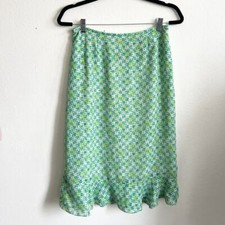 Vintage Y2K Sheer Low Rise Green Polka Dot Midi Skirt 90's 00's Fairycore Sz 8