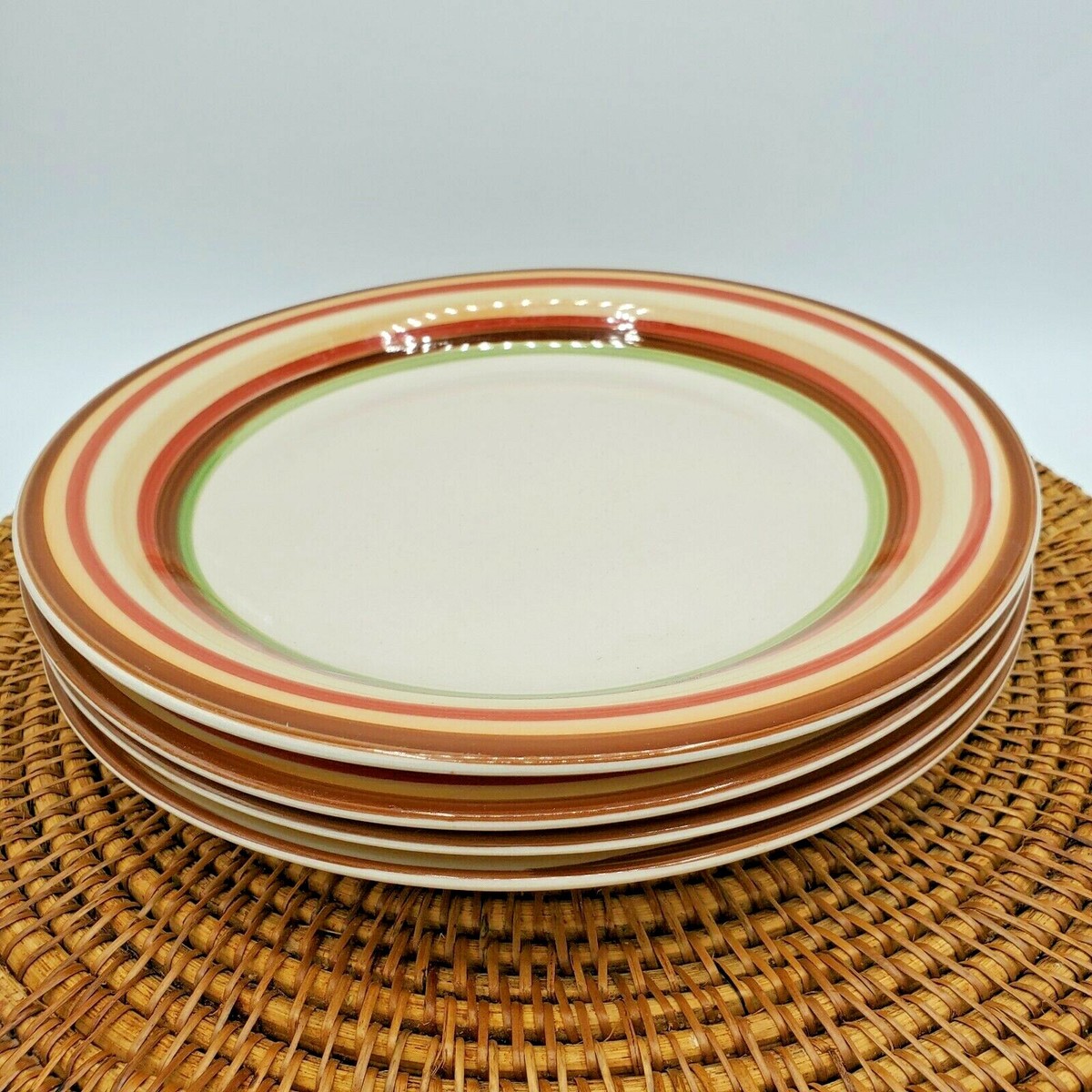 Set 4 Pier 1 One Vintage Red Green Orange Dinner Plates  Pier 1 Orange and Green Dinnerware Set Elegant Dining display picture 1