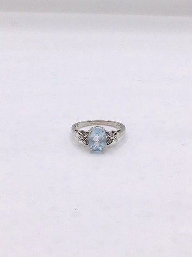 WUNDERSCHÖNER 925 SILBER RING HELLBLAU EDELSTEIN UND CZ - GR. L