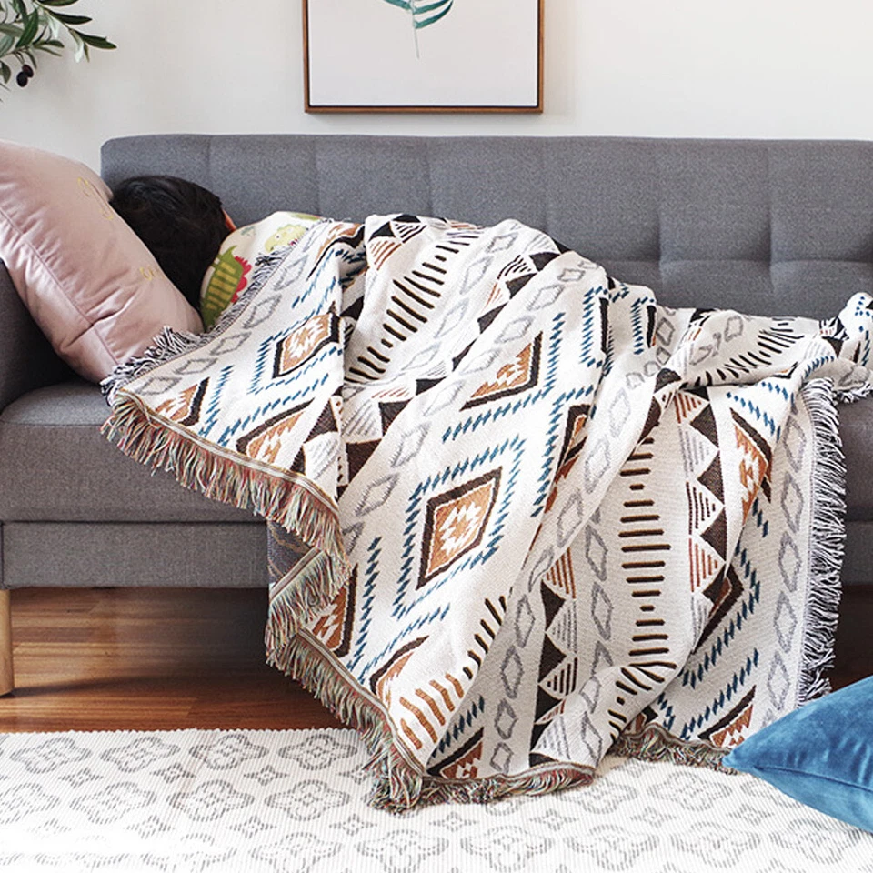 Bohemian Bed Throw Aztec Couch Blanket Oversize Sofa Cover Lounge Rug w/ Tassels - image 4 of 4