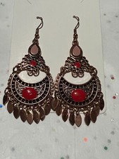 Rose Gold Plated With Red Pink Enamel Fashion BOHO Bohemian Earrings 2.5x1.3