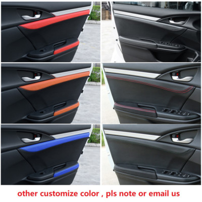4pcs Door Handle Armrest Panel Leather Cover For Honda Civic 10th Gen 2016-2019