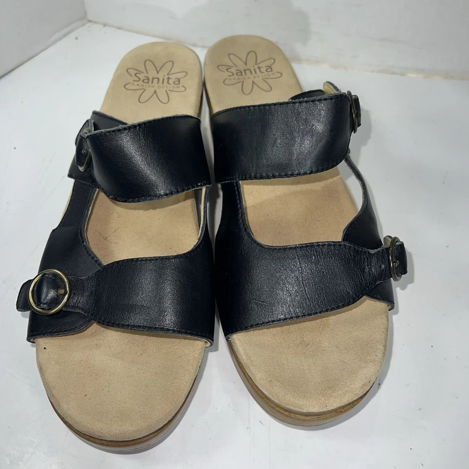 Sandalia Sanita Para Mujer Deanna Cuero Azul Marino Deslizable Talla 8.5 Vestido Cómodo Informal Foto 2 de 4