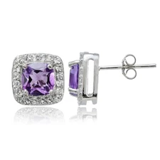 Sterling Silver 1.75ct Amethyst & White Topaz Cushion-Cut Stud Earrings