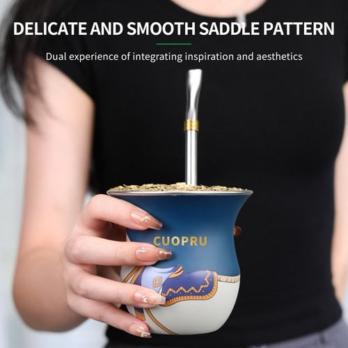 2025 Yerba Mate Cup con Bombillas Set di Cannucce e Spazzole per Pulizia, Sella Gauchos - Foto 31 di 35