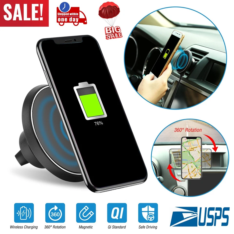  Wireless Car Charger Charging Magnetic Mount Holder For iPhone X 8 Samsung S9 - Image 2 of 4