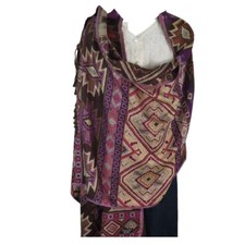 Shawl Wool Modal Geometric Design Handloomed Tassels Magenta Sand