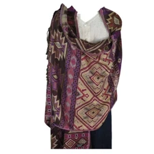 Shawl | Wool + Modal | Geometric Design | Handloomed | Tassels | Magenta & Sand