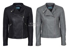 Ladies Jessica Real Leather Jacket Cross Zip Biker Retro Style Sheep Napa Jacket