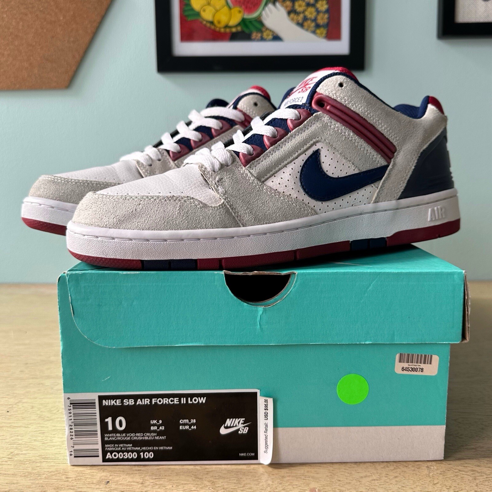 SIZE 10 Nike SB Air Force 2 Low 76ers 2018 Skate Shoe Red White Blue AO0300-100