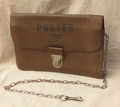 POSTES AUTHENTIQUE SACOCHE POSTIER POCHETTE ANCIENNE CUIR LOGO ET