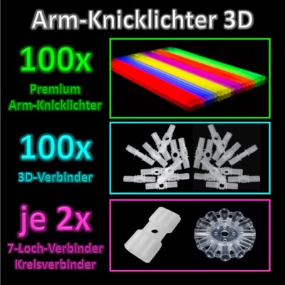 Arm-Knicklichter - 100er Rolle - Premium Orange, inkl. 100 3D-, 2 Kreisverbinder