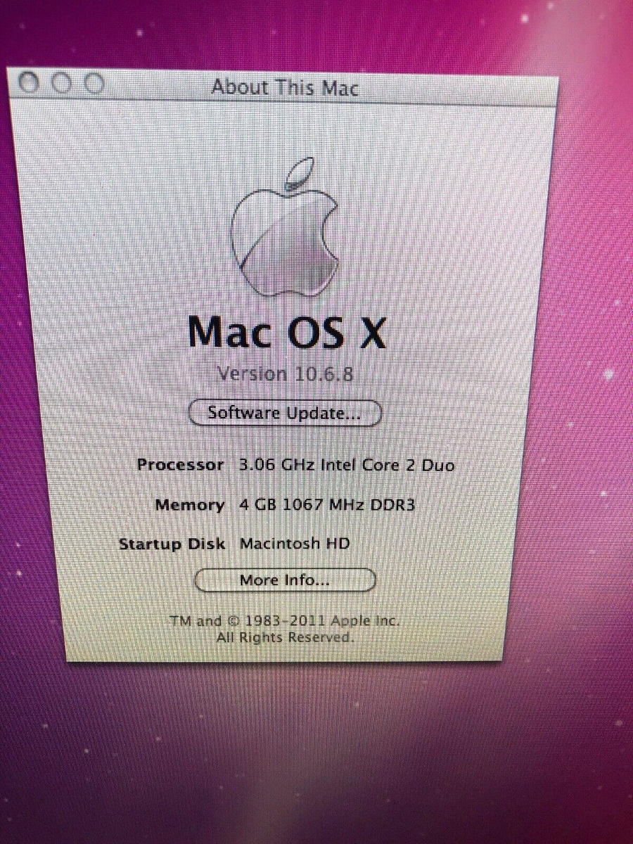 Apple Mac OS X Version 10.6.8 iMAC 2 Duo Intel Core 4GB Working