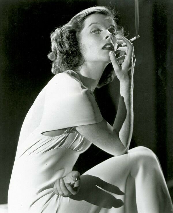 Katharine Hepburn enigmatic glamour pose smoking cigarette 1930's era 8x10  photo