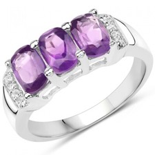GENUINE Sterling Silver Amethyst and White Topaz Size 6 Designer Ring NEW
