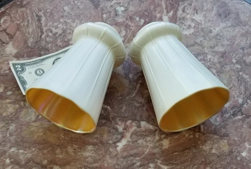 2x STEUBEN 6" Art Glass Light Shade-Calcite/Gold Aurene-Lamp/Chandelier/Sconce