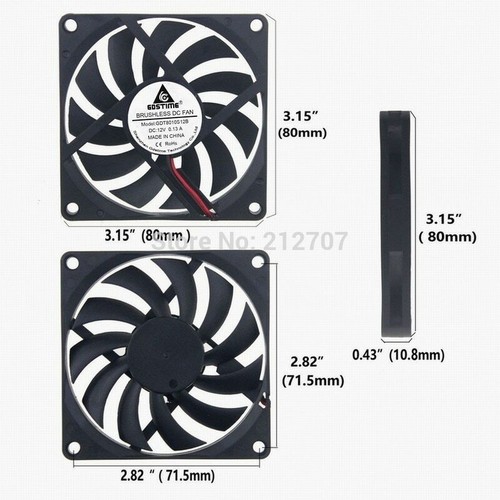 80mm 10mm 12V Cooling Case Fan 8010 2pin 80x80x10mm DC for PC Computer - Picture 4 of 7