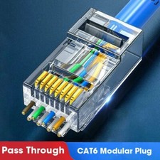 CAT6a Cat6 Pass Through RJ45 Modular Plug Network Connectors UTP 1.2mm Hole End