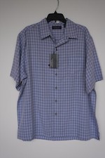 Roundtree & Yorke Men's Short-Sleeve Shirt XL Navy White Check Square Tail NWT