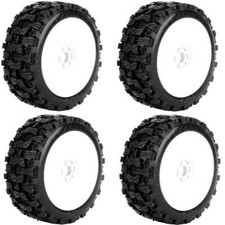 Powerhobby Raptor Belted All Terrain Mounted Tires White Dish Wheels 4 18 Buggy