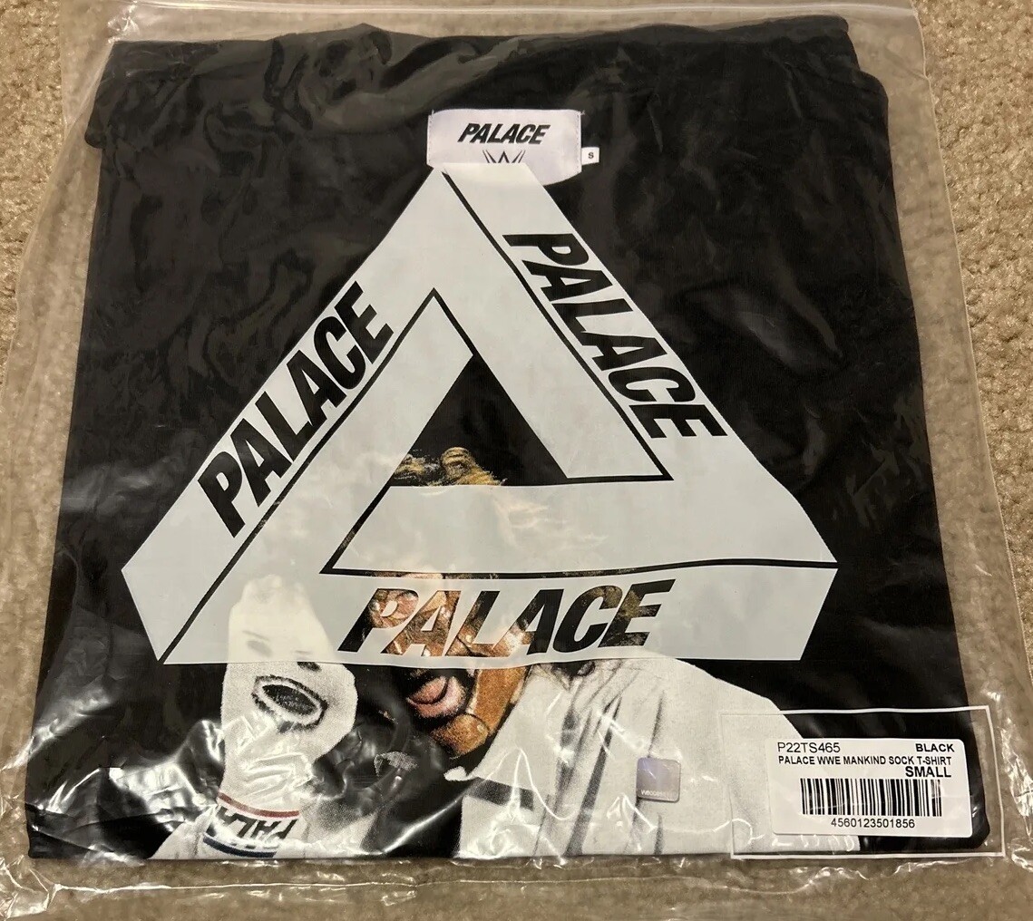NWT Palace Skateboards WWE Mankind Sock T-Shirt Black Size NWT Palace Skateboards WWE Mankind Sock T-Shirt Black Size