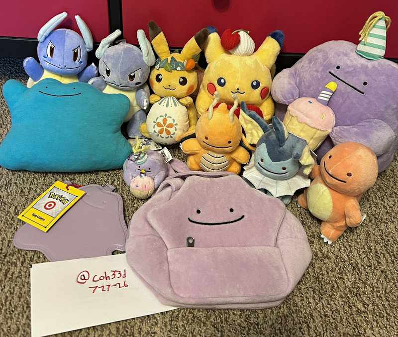 Pokémon Plush Lot - Ditto As, Pikachu Diner, Pokemon Center, Sanei