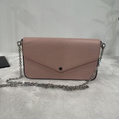 Authenic Louis Vuitton Pochette Felicie Pink Epi Leather Chain Wallet 3in1