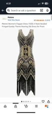 Metme Flapper Dress 1920s V Neck Beaded Fringed Gatsby Theme Roaring 20s Dress