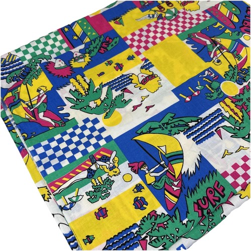 Vtg 80s Malibu Beef Surfing Fabric Tropical Palm Tree Dude Retro Windham 3.5 yds - Picture 2 of 5