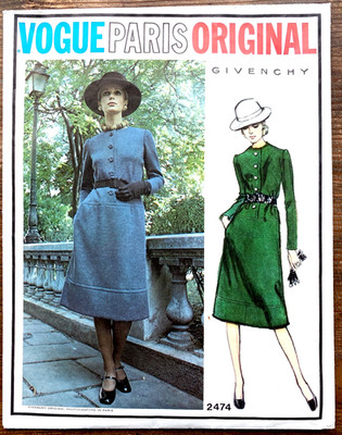 1971 VOGUE PARIS ORIGINAL  GIVENCHY  #2474 CUT/COMPLETE  SZ 16.
