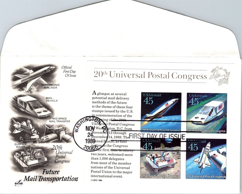 S09-6191, 20TH UPU, FUTURE MAIL TRANSPORTATION, SOUVENIR SHEET, ARTCRAFT FDC
