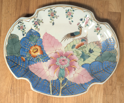 Large Porcelain Chinese Foot Bath Planter Tobacco Leaf Floral With Base