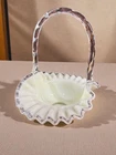 Fenton Silver Crest Uranium Glass Basket Milk Glass Clear Handle 8" UV Glow