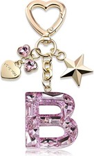 Butterfly Celestial Initial Letter White Bag Charm Keychain for Purse Pink