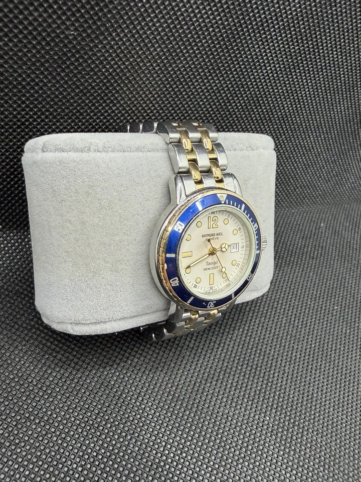Reloj Hombre Raymond Weil Tango Diver 100M Suizo Dos Tonos Bisel Azul Foto 2 de 4