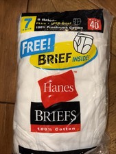 HANES 100 Cotton Briefs Underwear White Sz 40 Pack 6 Pairs Mens VTG 2000
