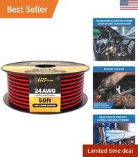 50ft 24 Gauge Oxygen-Free Speaker Wire - Flexible Durable Insulation