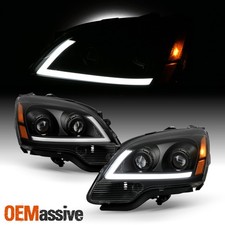 Fit 2007-12 Gmc Acadia Led Light Bar Projector Headlights - Black Housing Pair