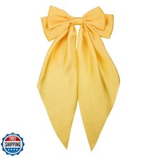 JGQUR Yellow Hair Bows Clip   Bright Oversized Satin Bow with Long Tails, Che